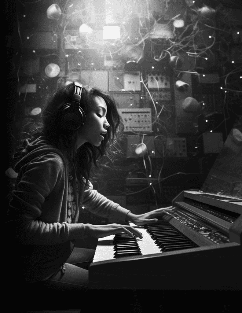 Girl with piano photo